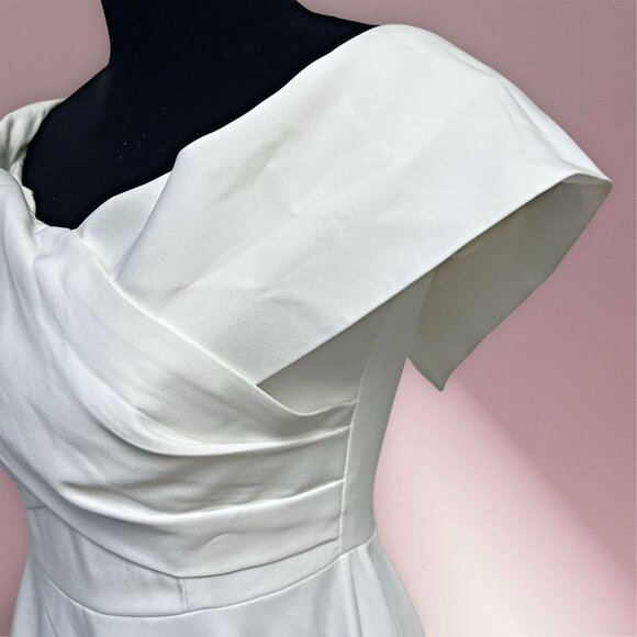 ELAGIA White Off Shoulder Midi Dress A-Line Skirt Maxi Open Back Bride Elegant - Picture 10 of 13